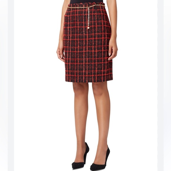 Vintage Liz Claiborne Plaid Wool Pencil Skirt Preppy Charcoal Red Blue Size 8P - Picture 10 of 11